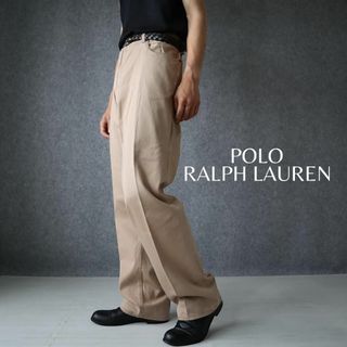 ポロラルフローレン(POLO RALPH LAUREN)の【ポロラルフローレン】革ロゴ ワイド ツイル 5ポケットパンツ チノパン W40(チノパン)