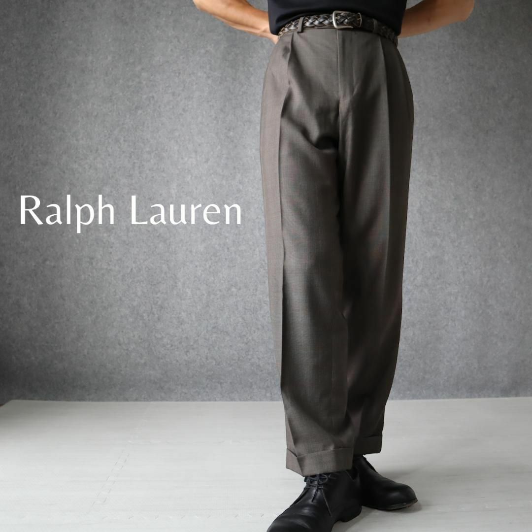 Ralph Lauren(ラルフローレン)の【ラルフローレン】２タック チェック柄 ワイド スラックス レーヨン混 ダブル メンズのパンツ(スラックス)の商品写真