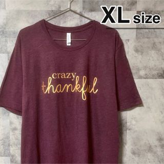 Tシャツ　XLサイズ　ワインレッド　ゴールド　プリント　グラフィック　USA古着(Tシャツ/カットソー(半袖/袖なし))