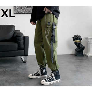 カーゴ パンツ ボトムス テーパード パンツ ミリタリー カーキ　XL(ワークパンツ/カーゴパンツ)