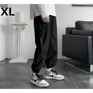 カーゴ パンツ ボトムス テーパード パンツ ミリタリー ブラック XL(ワークパンツ/カーゴパンツ)