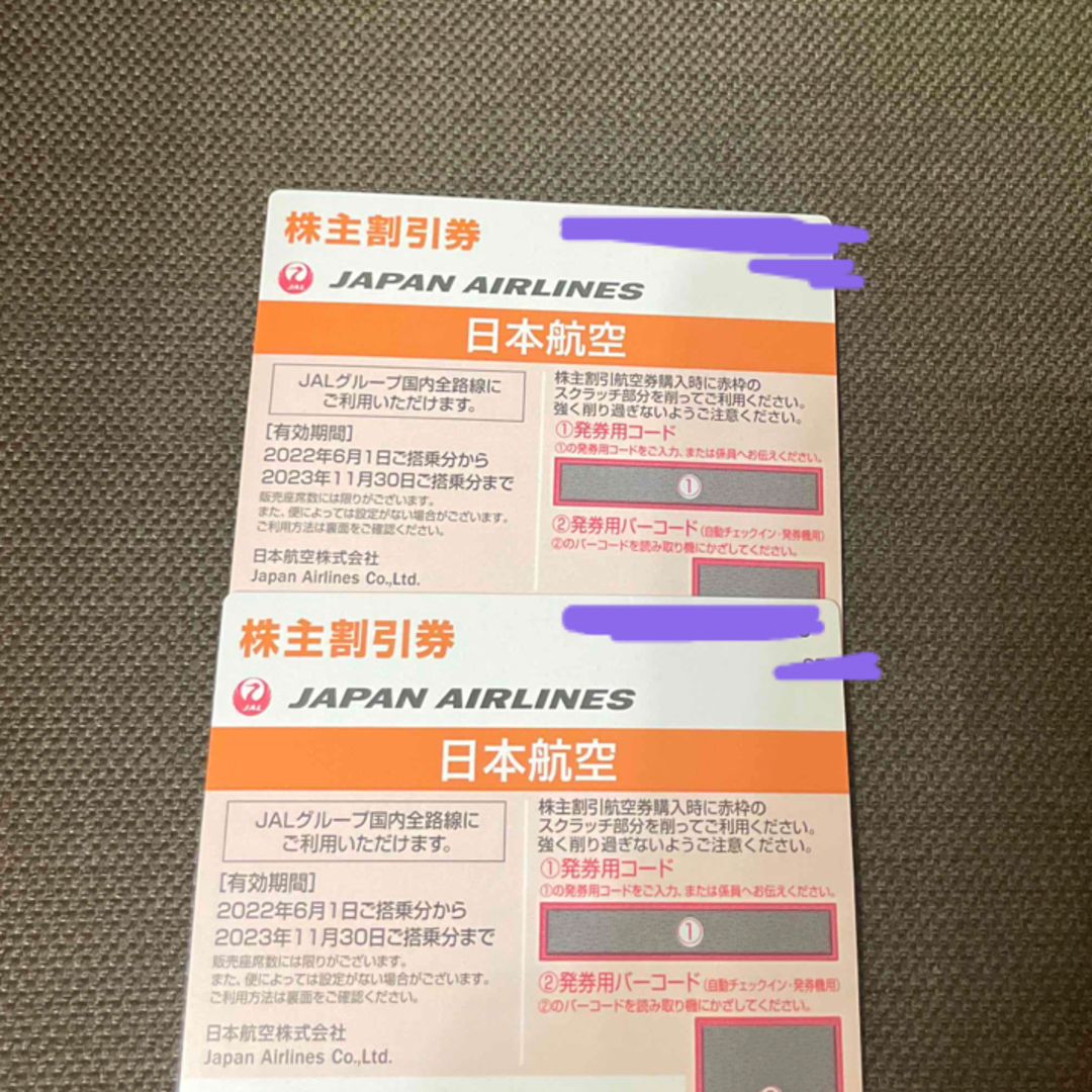 JAL 国内線 株主 搭乗割引券2枚  2023年11月30日まで