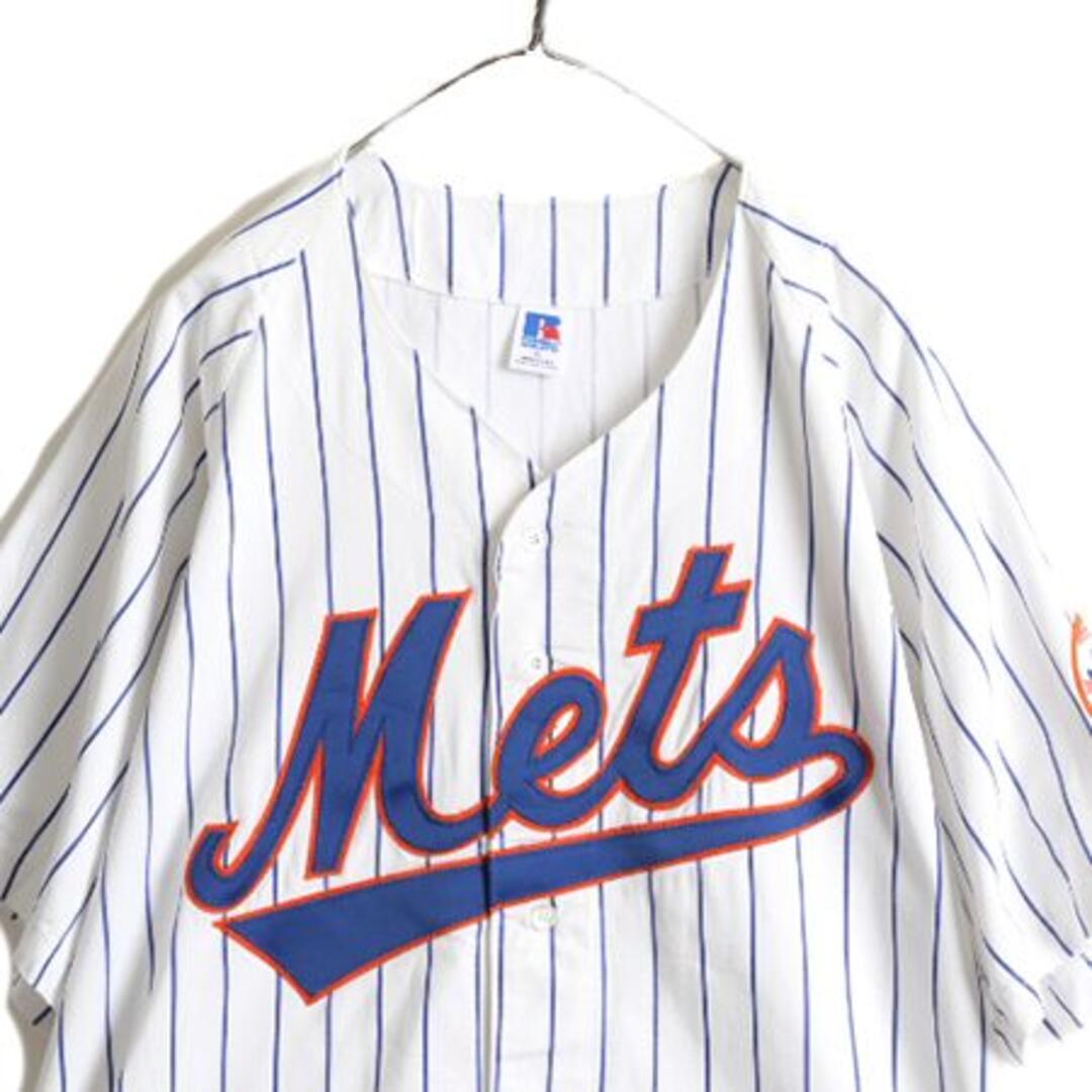 90s USA製 MLB ラッセル メッツ ベースボールシャツ XL ユニホームの