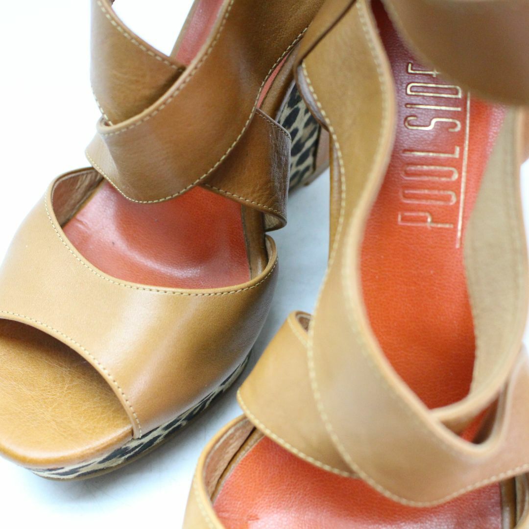 POOL SIDE(プールサイド)の美品 プールサイドPOOL SIDE 本革ウェッジソールサンダル 24 茶 S3 レディースの靴/シューズ(サンダル)の商品写真