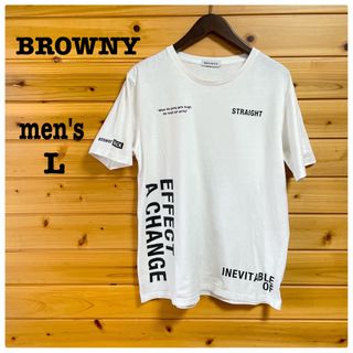 ブラウニー(BROWNY)のBROWNY マルチロゴプリントTシャツ ロゴプリント カットソー 白L(Tシャツ/カットソー(半袖/袖なし))