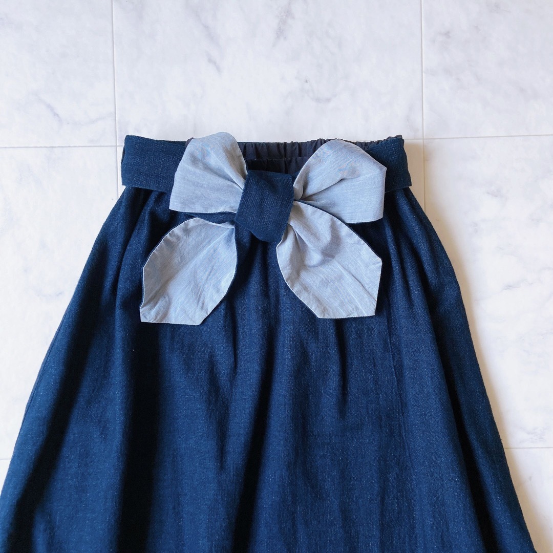 近年アイテム　パラスパレス コットン インディゴ染　ギャザーフレアスカート レディースのスカート(ロングスカート)の商品写真
