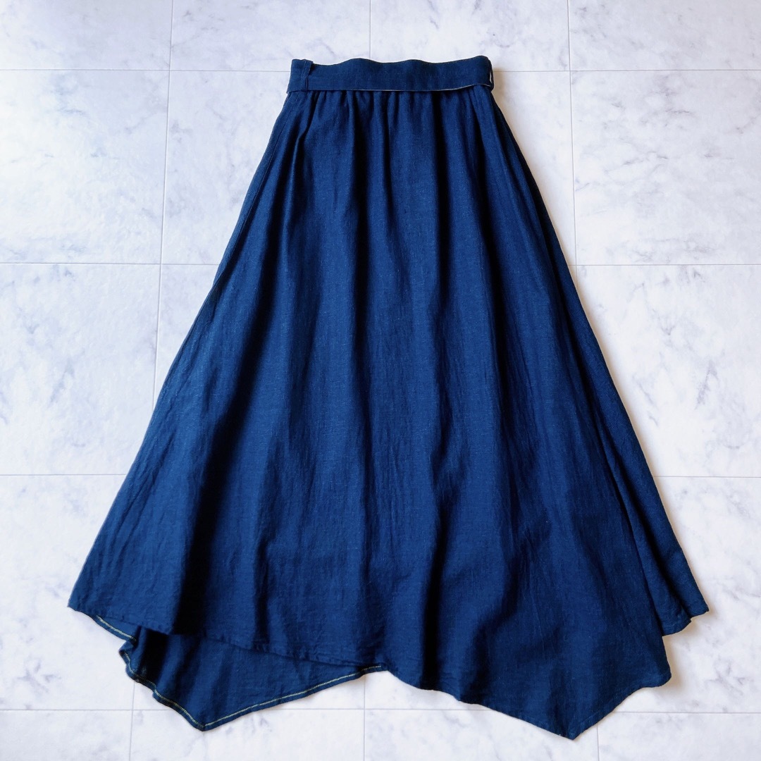近年アイテム　パラスパレス コットン インディゴ染　ギャザーフレアスカート レディースのスカート(ロングスカート)の商品写真