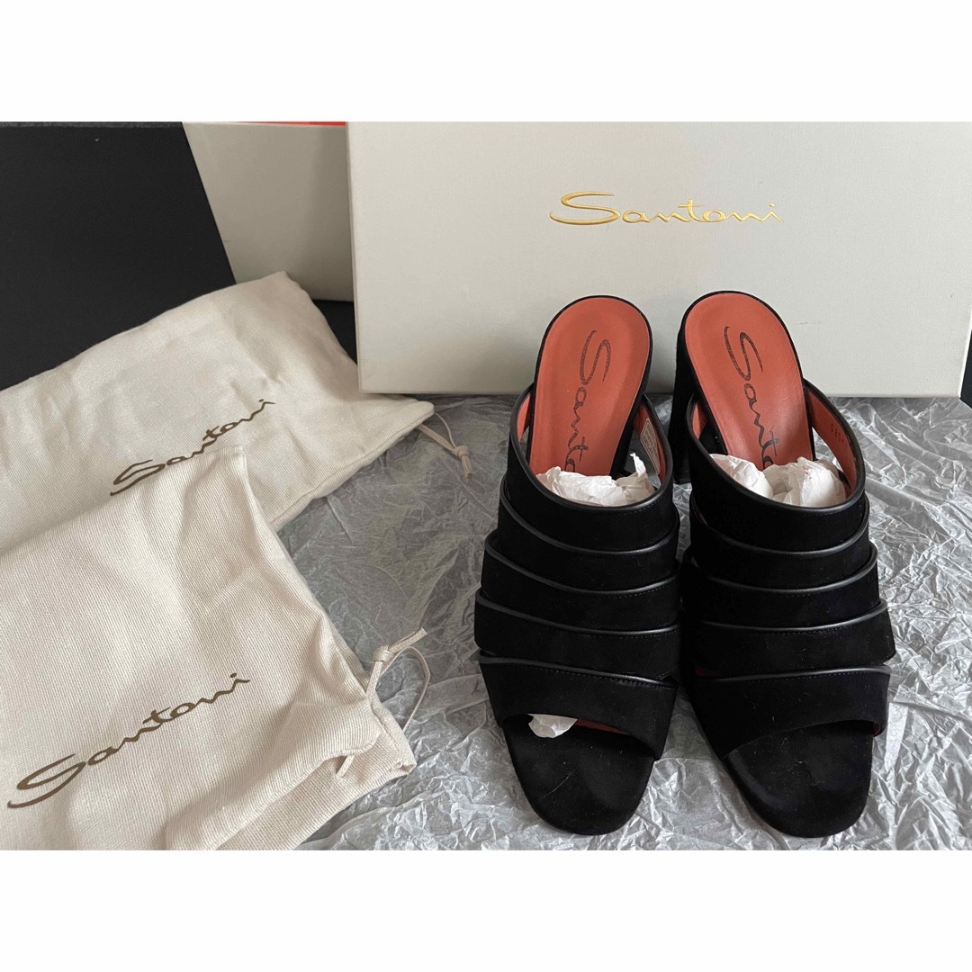 Santoni - サントーニ サンダル ブラック チャンキーヒール 24cmの通販