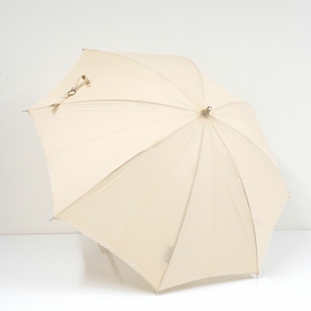 BURBERRY(バーバリー)の日傘 BURBERRY バーバリー USED品 クリーム色 スカラップ刺繍 ホースマーク ナチュラル UV 希少 47cm S  S9843 レディースのファッション小物(傘)の商品写真