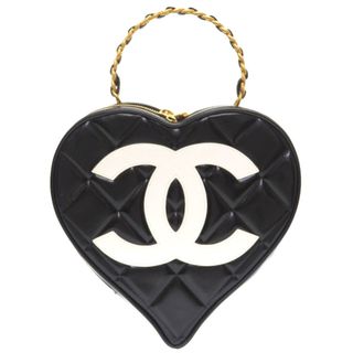 シャネル(CHANEL)の美品 シャネル ハートバニティ マトラッセ 3番台 パテント ブラック ゴールド金具 バニティバッグ バッグ ヴィンテージ ココマーク 黒 0041 【中古】 CHANEL(ハンドバッグ)