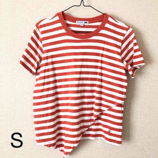 ユニクロ(UNIQLO)のUNIQLO and J.W.ANDERSON ボーダーTシャツ S オレンジ(Tシャツ(半袖/袖なし))