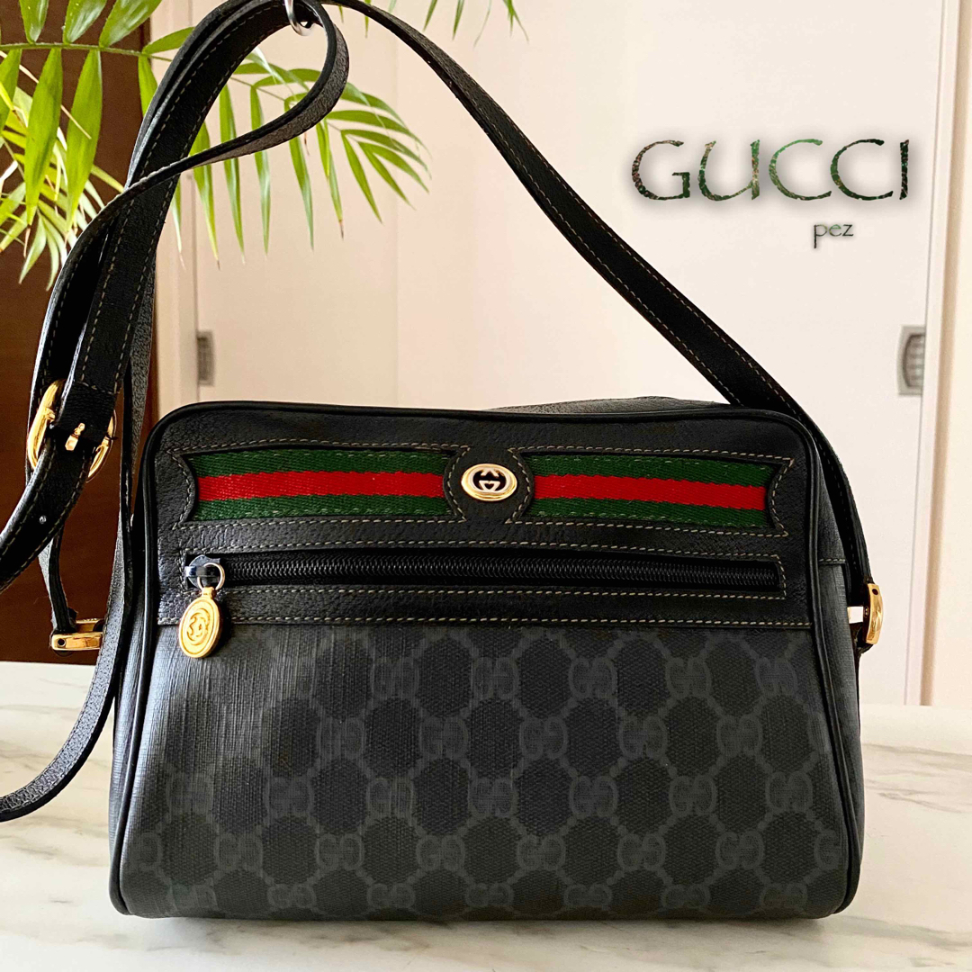 極美品 GUCCI グッチ シェリーライン レザーショルダーバッグ-