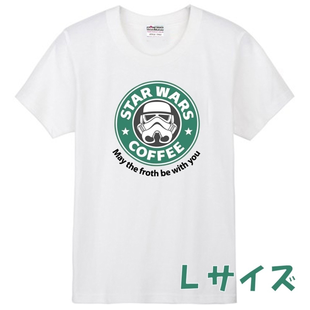 【父の日セール】スターウォーズ スターバックス おもしろ Tシャツ ホワイト L メンズのトップス(Tシャツ/カットソー(半袖/袖なし))の商品写真