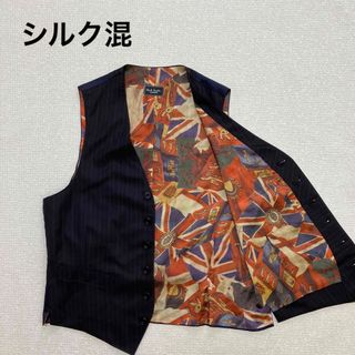 ポールスミス(Paul Smith)のポールスミス  Paul Smith ベスト　裏地総柄　シルク混　Lサイズ　紺(ベスト)