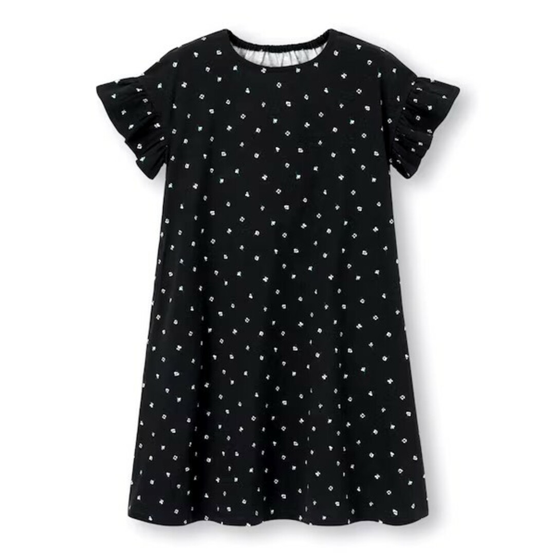 GU(ジーユー)のGIRLSフリルスリーブカットソーワンピース(半袖)130cm2枚セット キッズ/ベビー/マタニティのキッズ服女の子用(90cm~)(Tシャツ/カットソー)の商品写真