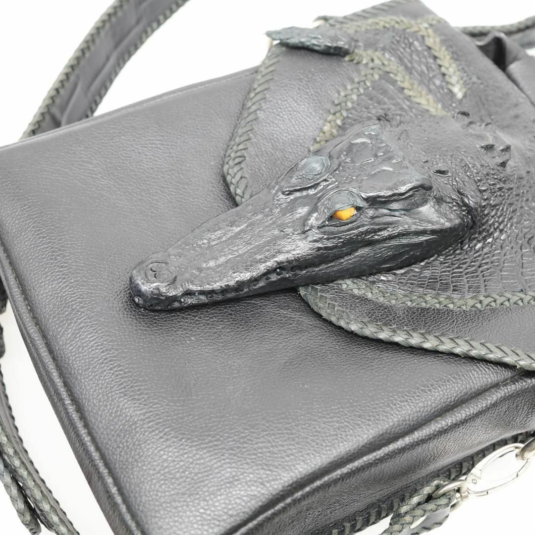 ヘッド付き 本革 クロコダイル レザー ショルダー バッグ ワニ革 鞄