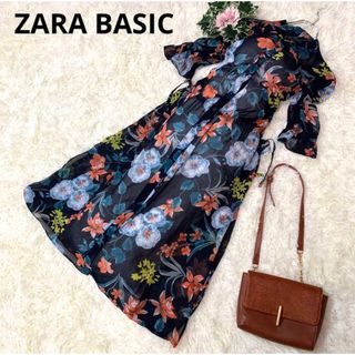 ザラ(ZARA)の＊NO212.美品◆ザラ：M◆花柄 透け感あり エレガント ロングワンピース(ロングワンピース/マキシワンピース)