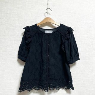 ザラキッズ(ZARA KIDS)の152 ZARA キッズ ブラック 刺繍入り レース ブラウス トップス 女の子(ブラウス)