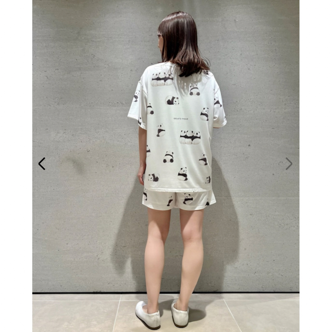 ジェラートピケ パンダ柄Tシャツ ショートパンツセット 巾着袋 オフホワイト 白