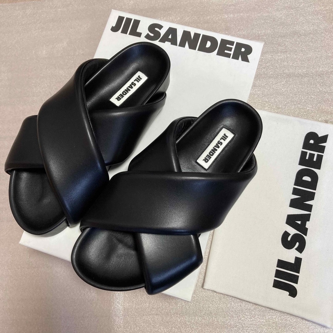 jilsander パッド入りレザー製クロスストラップ スライド 26.0cmメンズ