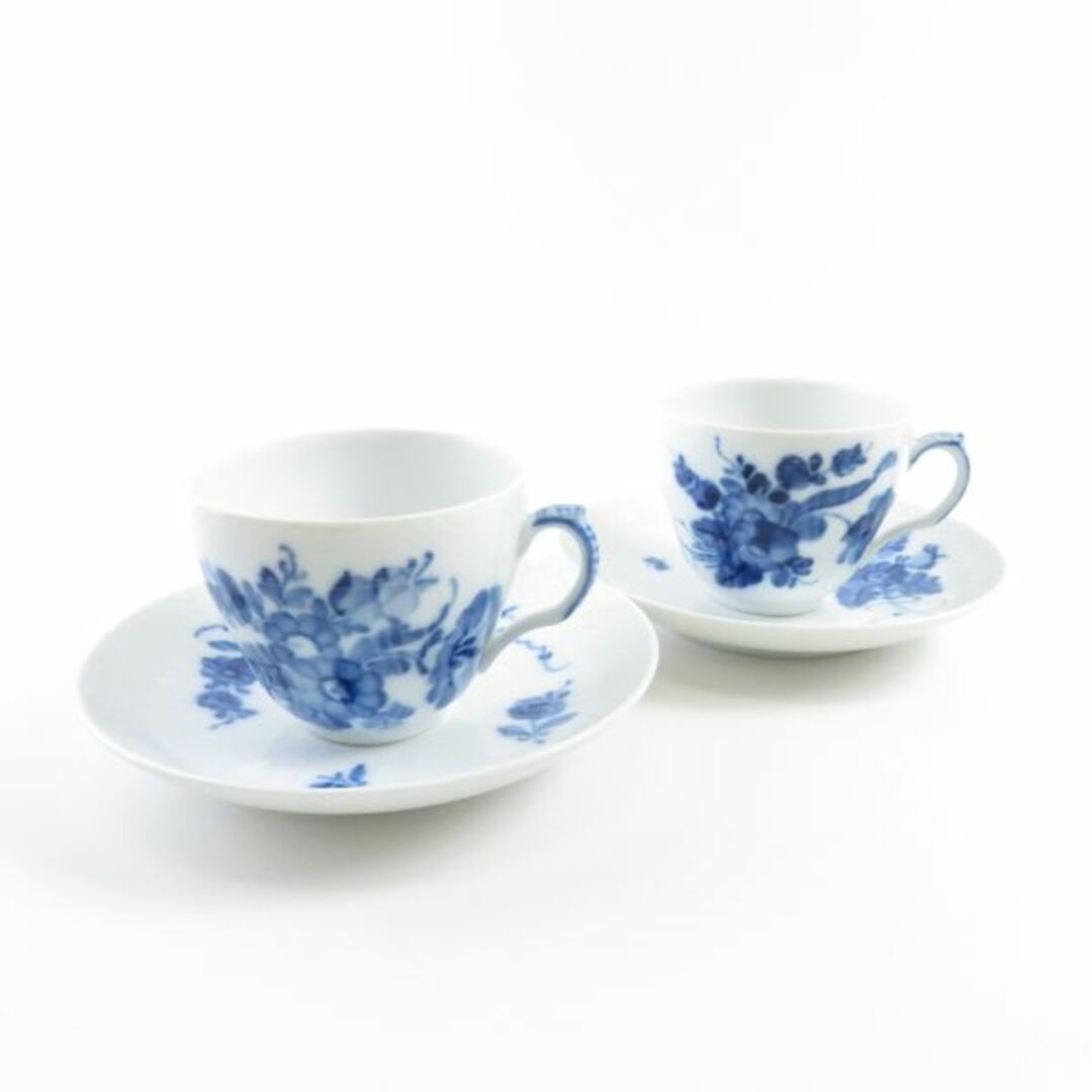 美品 ROYAL COPENHAGEN ロイヤルコペンハーゲン ブルーフラワーカーブ コーヒーカップ＆ソーサー 2客 ペア 花柄 青 SC7093L