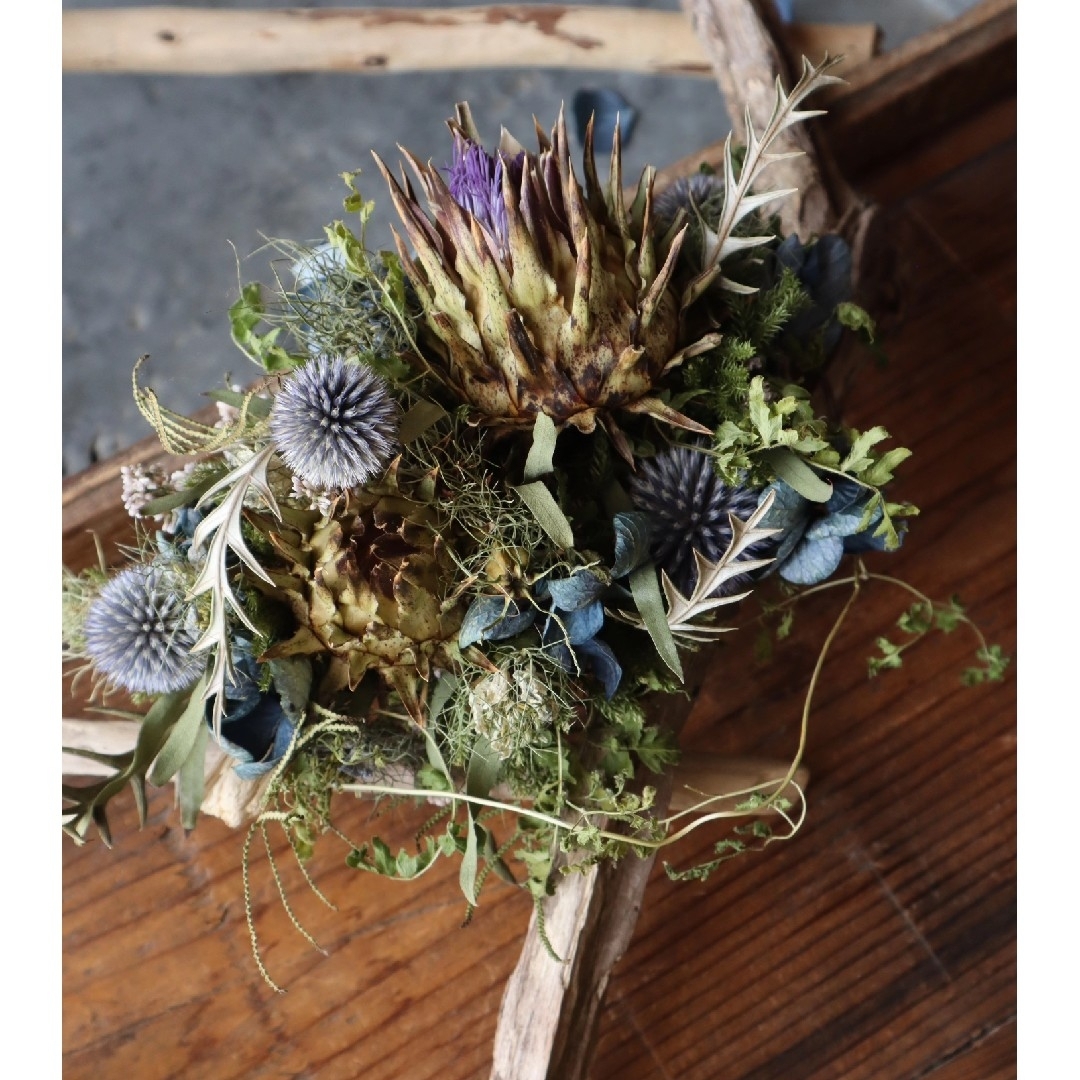 藍色紫陽花と夏花の流木オブジェリース アンティークな雰囲気 夏のインテリアの通販 by hoccri's shop｜ラクマ