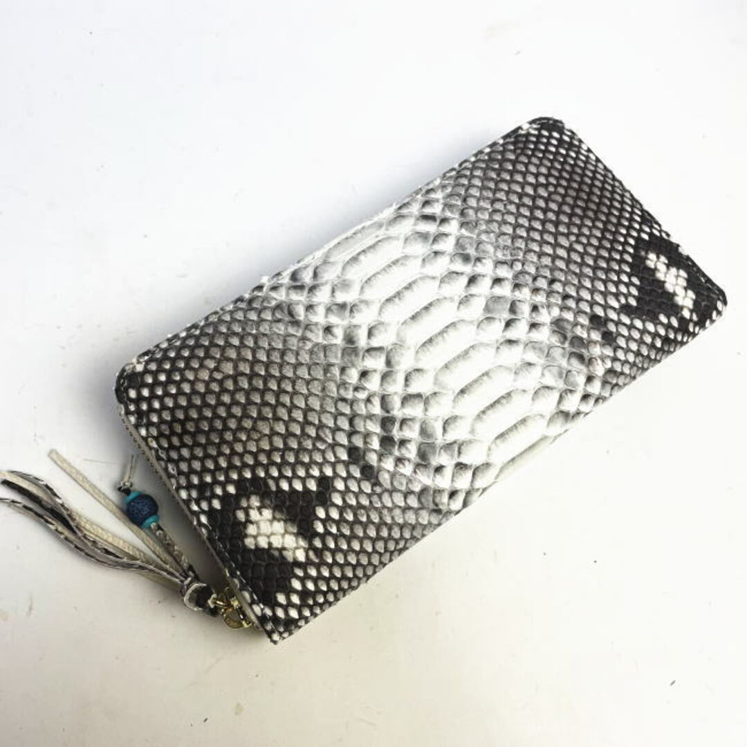 本物 ヘビ革 ナチュラル パイソン 長財布 ラウンドファスナー02 メンズのファッション小物(長財布)の商品写真