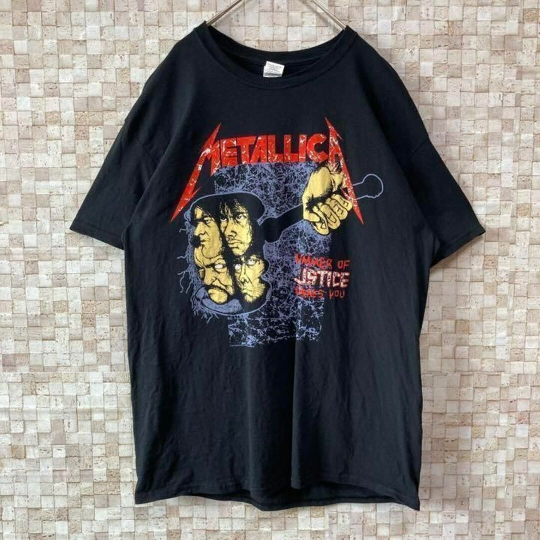 アメリカUSA古着半袖バンドtシャツメタリカヘヴィコットンL黒スカルハーレー風赤