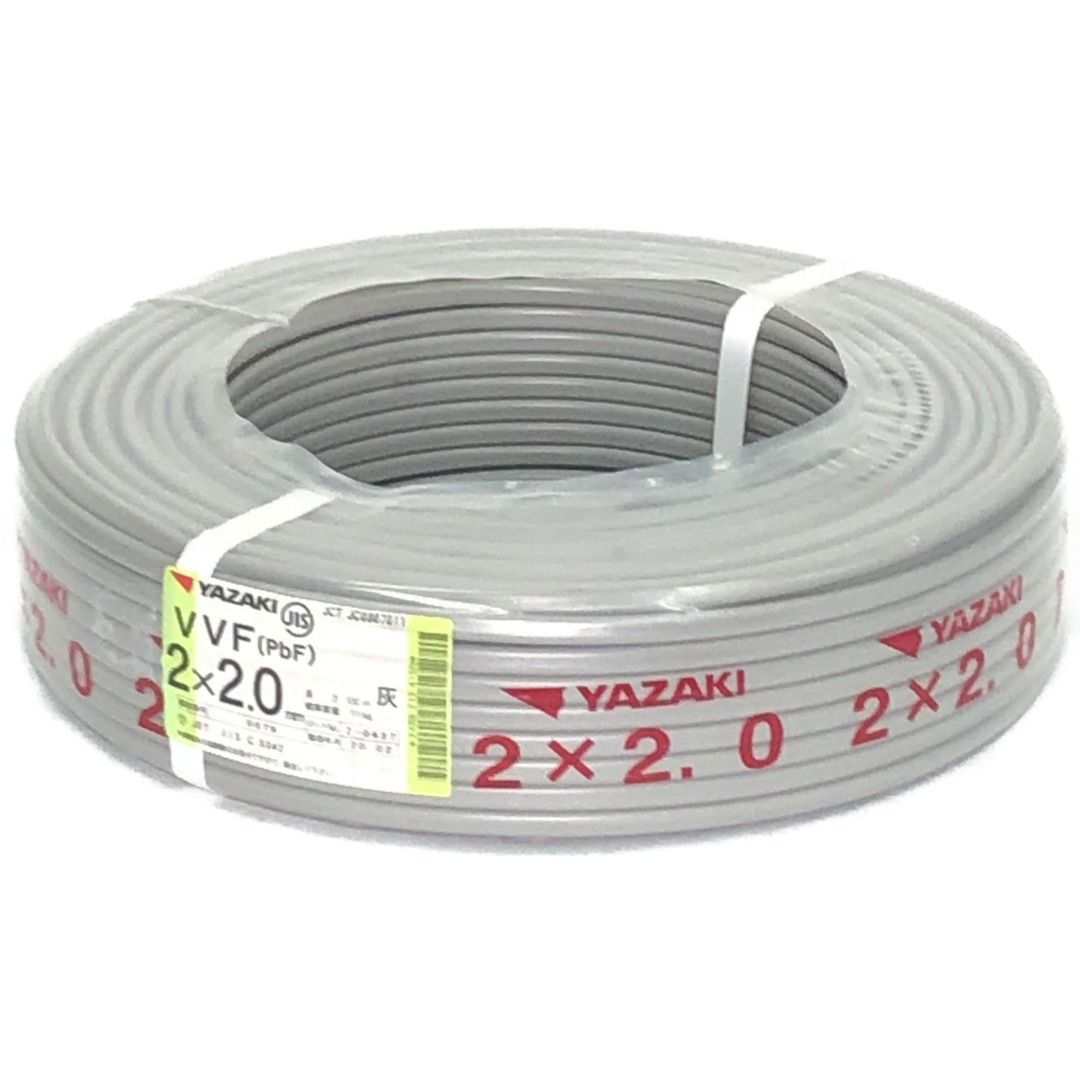 正規品安心保証 ▽▽YAZAKI VVFケーブル 2×2.0mm 100m ライトグレー