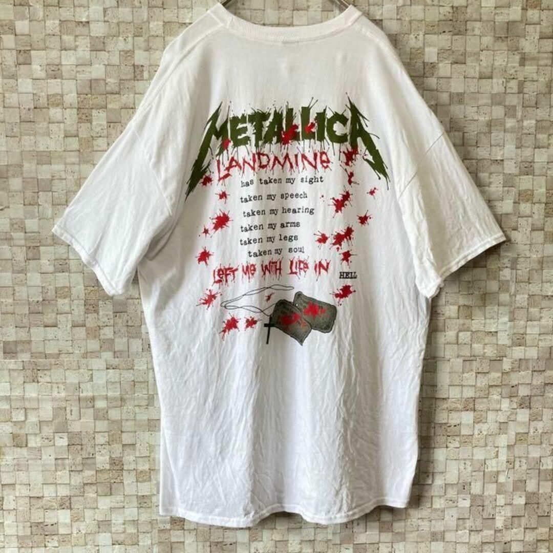 アメリカUSA半袖バンドtシャツメタリカヘヴィコットンXL白スカル