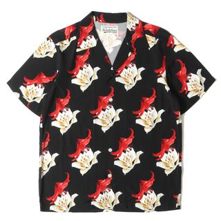 WACKO MARIA ワコマリア シャツ サイズ:L 凶気の桜 レーヨン アロハシャツ ハワイアンシャツ HAWAIIAN SHIRT 22SS ブラック トップス カットソー カジュアル ブランド ストリート 【メンズ】【美品】【K3733】