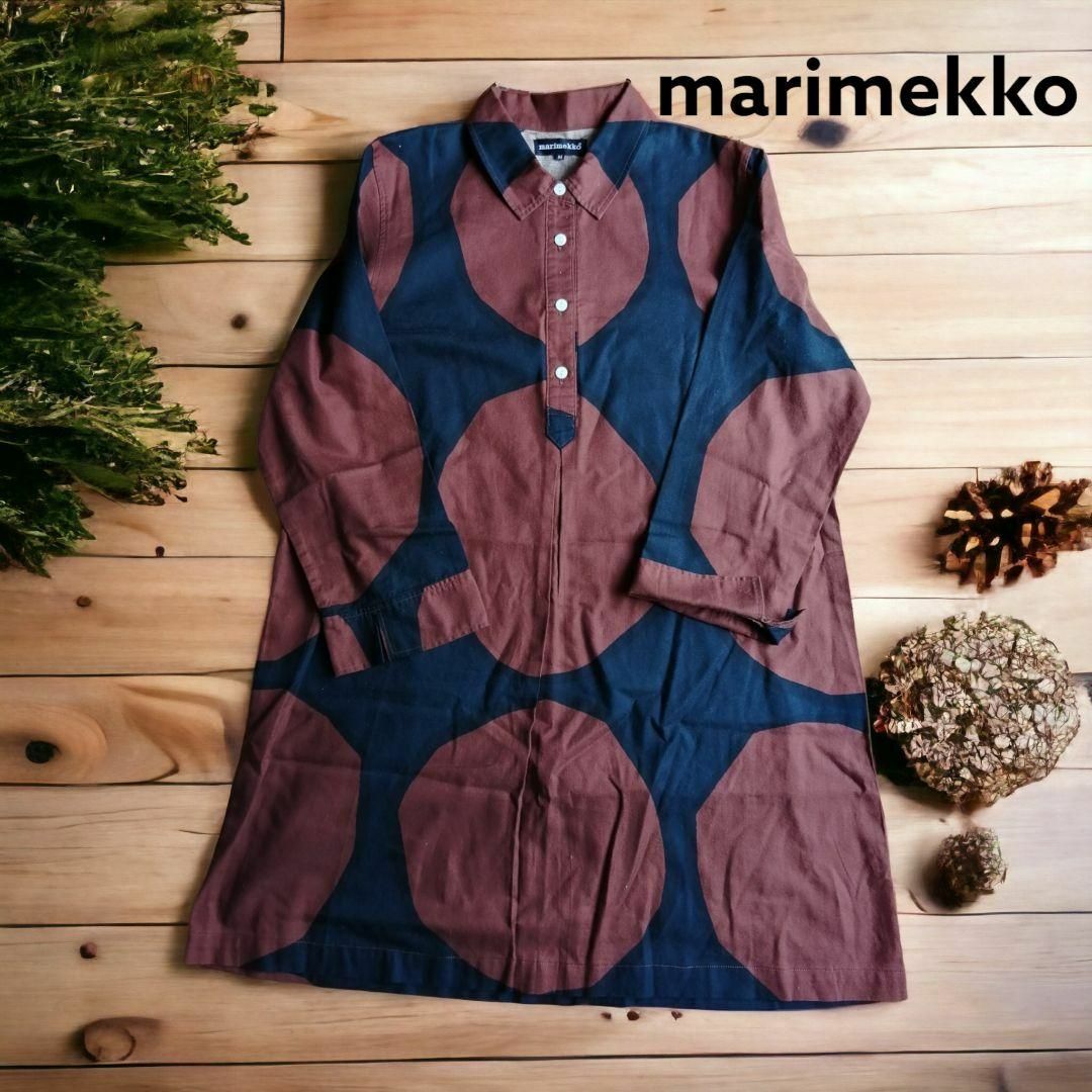 marimekko ドット柄 チュニックシャツ ブラウン ブラック M-