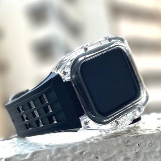 Apple Watch ブラック ヴァイトンラバーバンド ケース カバー アップル