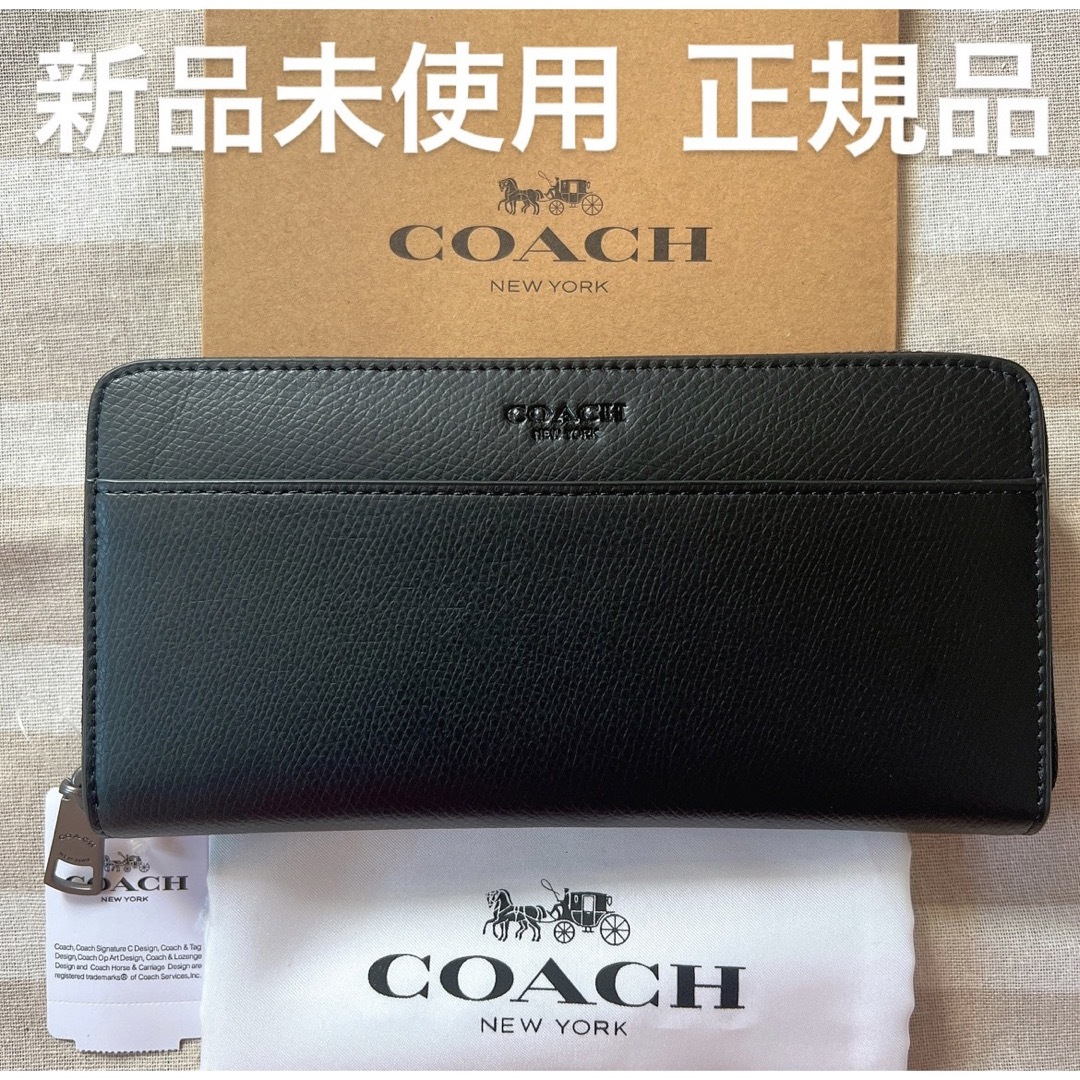 新品　COACH  コーチ長財布　メンズ　ブラック レザー 長財布