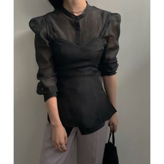 アメリヴィンテージ(Ameri VINTAGE)のBUSTIER LAYERED SHEER SHIRT/ameri(シャツ/ブラウス(長袖/七分))