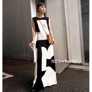 ボタニカルキャンドル バラ かすみ草 LOOP YARN SEMI FLARE KNIT DRESS