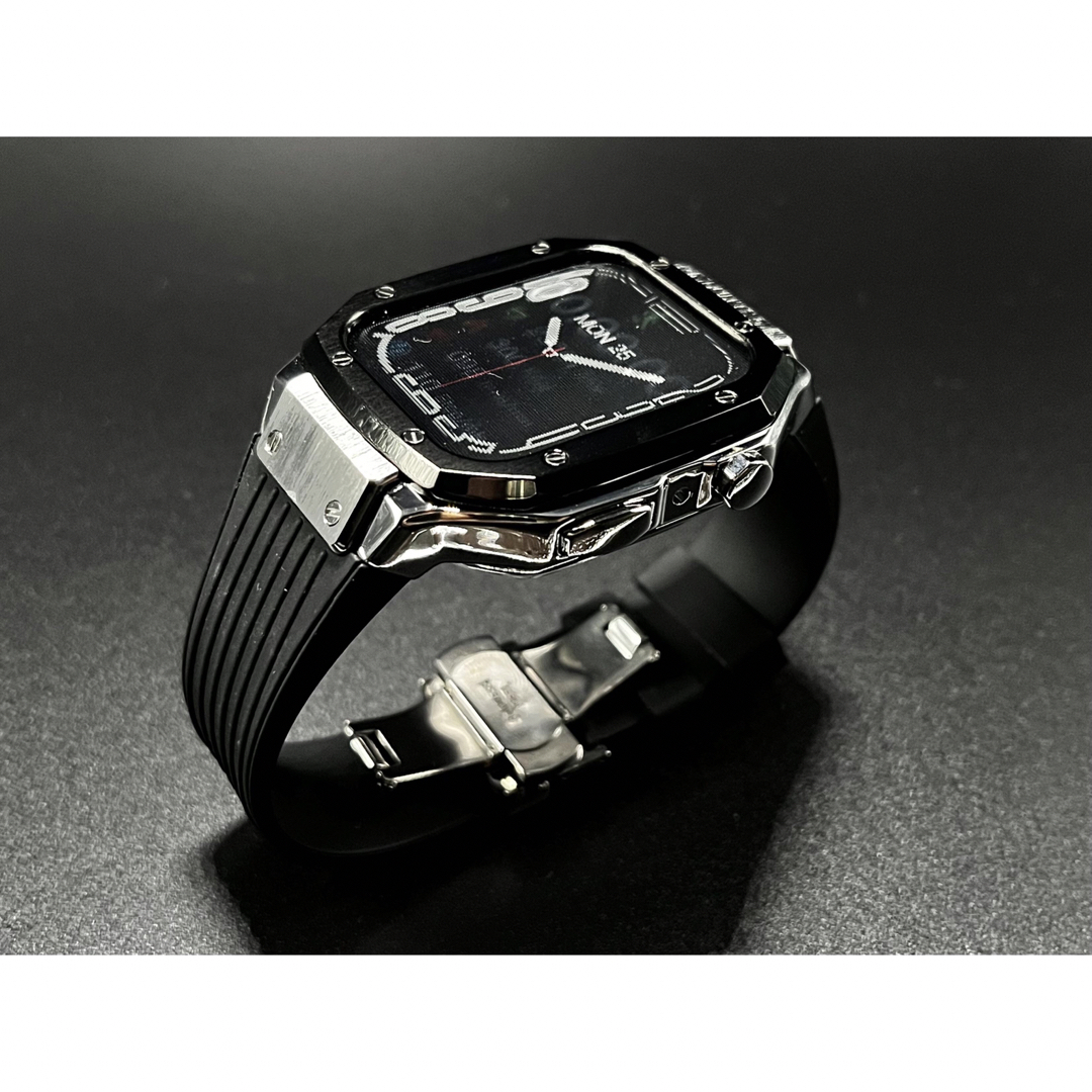 Bシルバー★Apple Watch ラバーバンド ケース アップルウォッチ