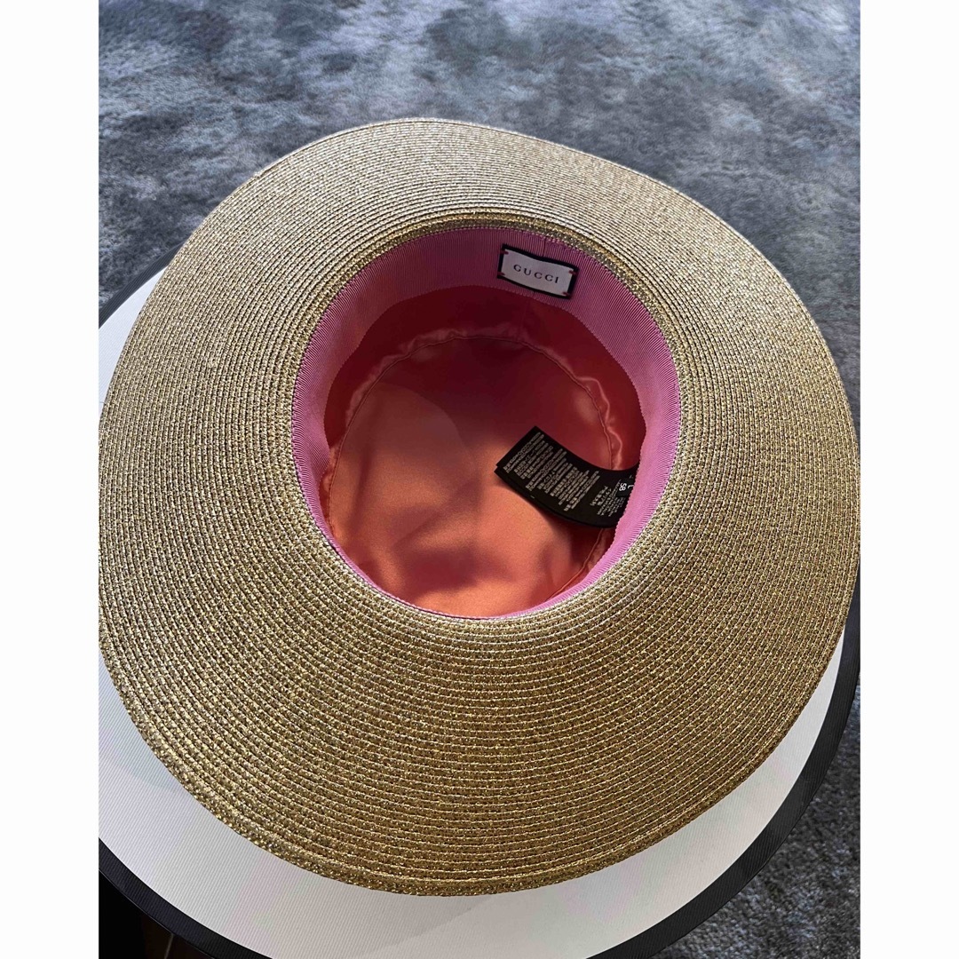 GUCCI ストローハット ゴールド Bee 58cm