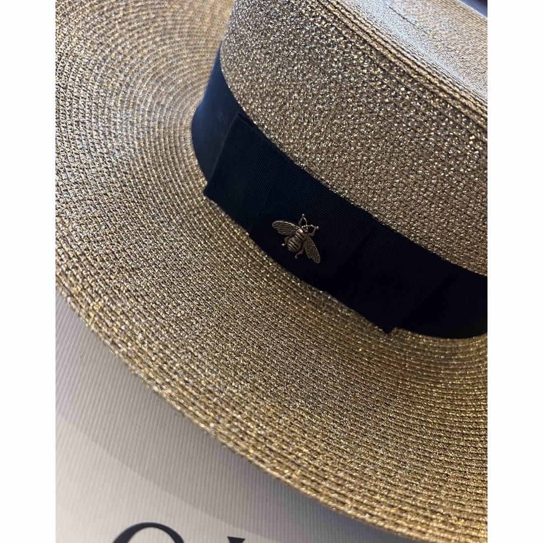 GUCCI ストローハット ゴールド Bee 58cm