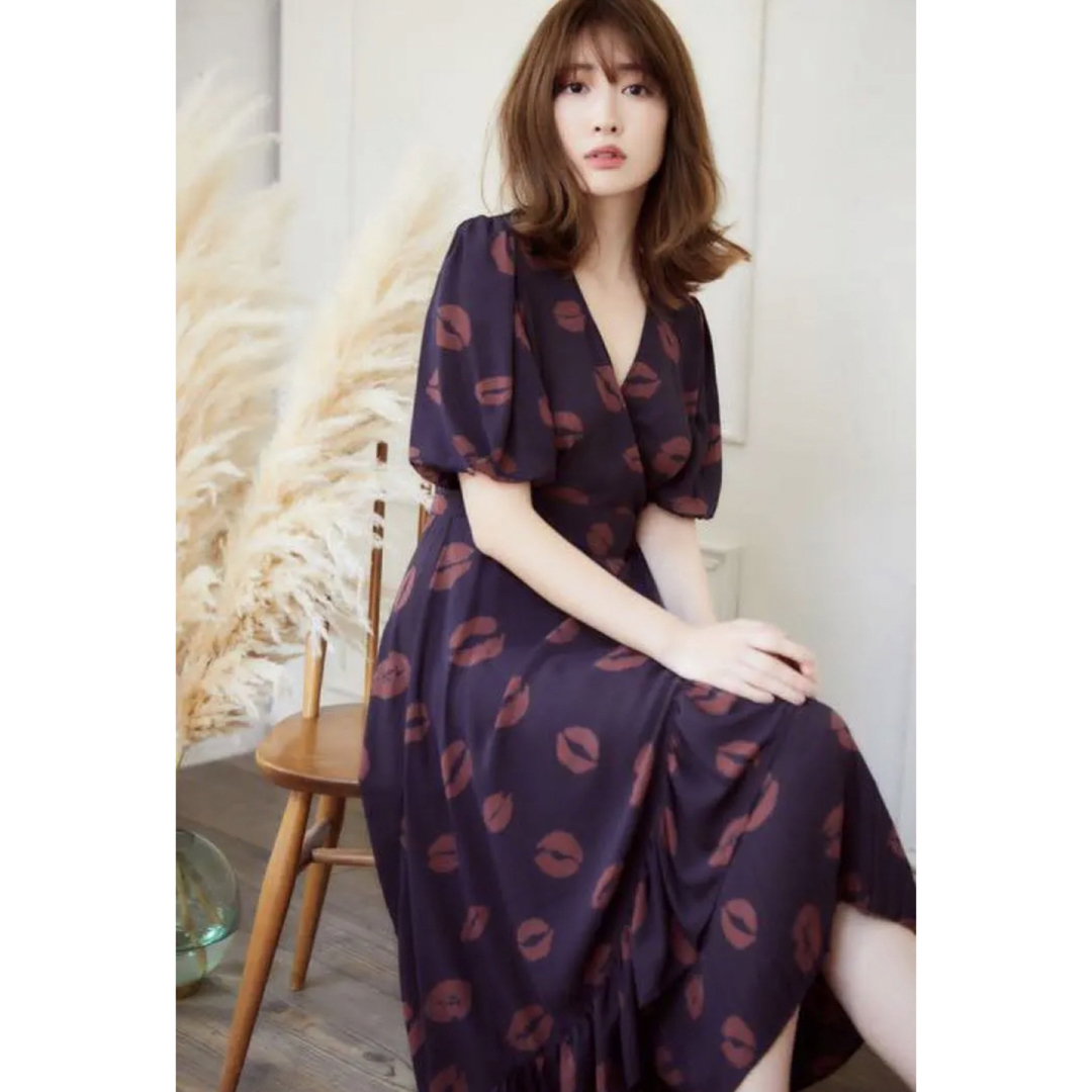 ハーリップトゥ Lip-print Wrap Dress herlipto