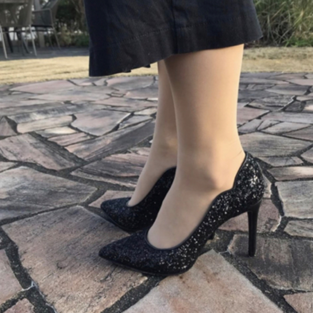 ◆超美品◆ DIANA 踵フラワーカットパンプス ブラック