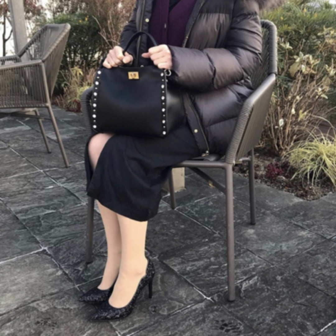 ◆超美品◆ DIANA 踵フラワーカットパンプス ブラック