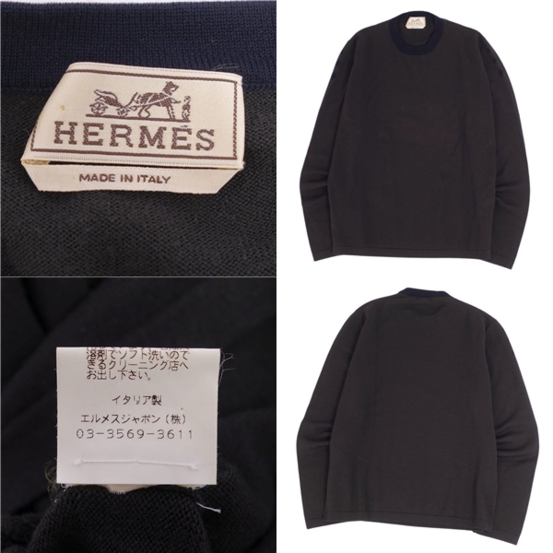 Hermes(エルメス)の美品 エルメス HERMES ニット セーター ロングスリーブ 無地 ウール100％ トップス メンズ S ダークグリーン/ネイビー メンズのトップス(ニット/セーター)の商品写真