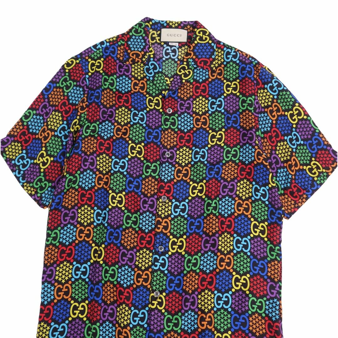 美品 グッチ GUCCI シャツ オープンカラー 開襟シャツ 半袖 Psychedelic GG Print S/S SHIRT サイケデリック  トップス メンズ 44(XS相当) マルチカラー