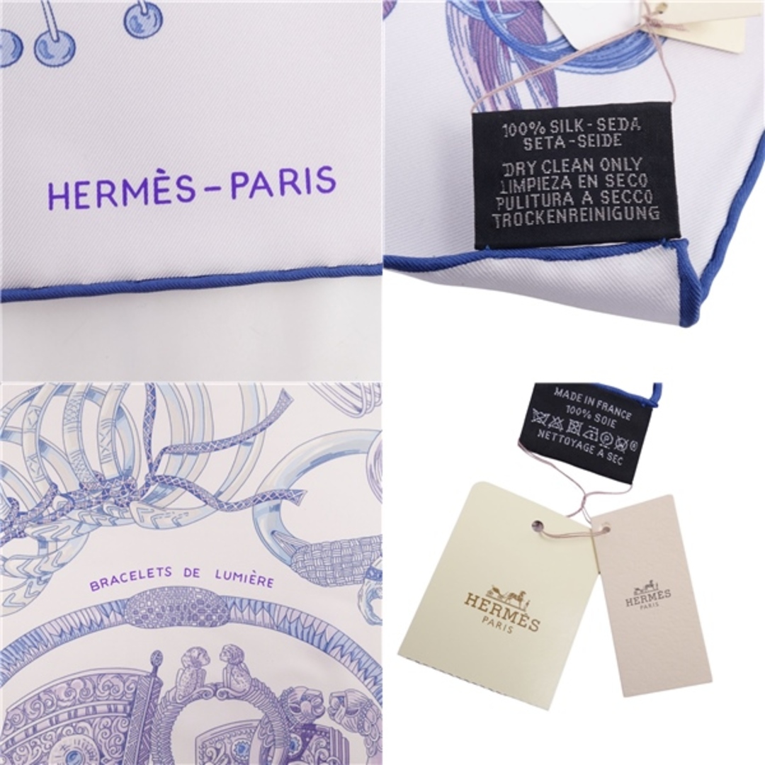 未使用 エルメス HERMES スカーフ カレ90 BRACELETS DE LUMIERE 光のブレスレット シルク100％ レディース ブルー