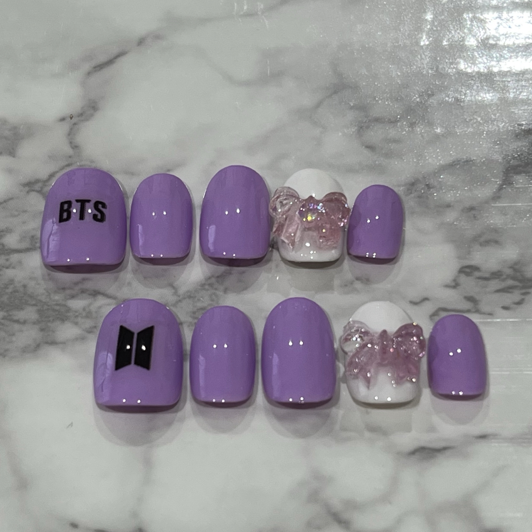ネイルチップ BTS ムラサキ 紫 ショートネイル シンプルネイル 推し活