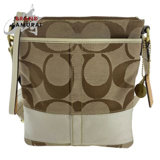 コーチ(COACH)のCOACH コーチ シグネチャー ベージュ ホワイト 白 ゴールド金具 キャンバス /レザー ショルダーバッグ 斜め掛けバッグ レディース 401952 【中古】(ショルダーバッグ)