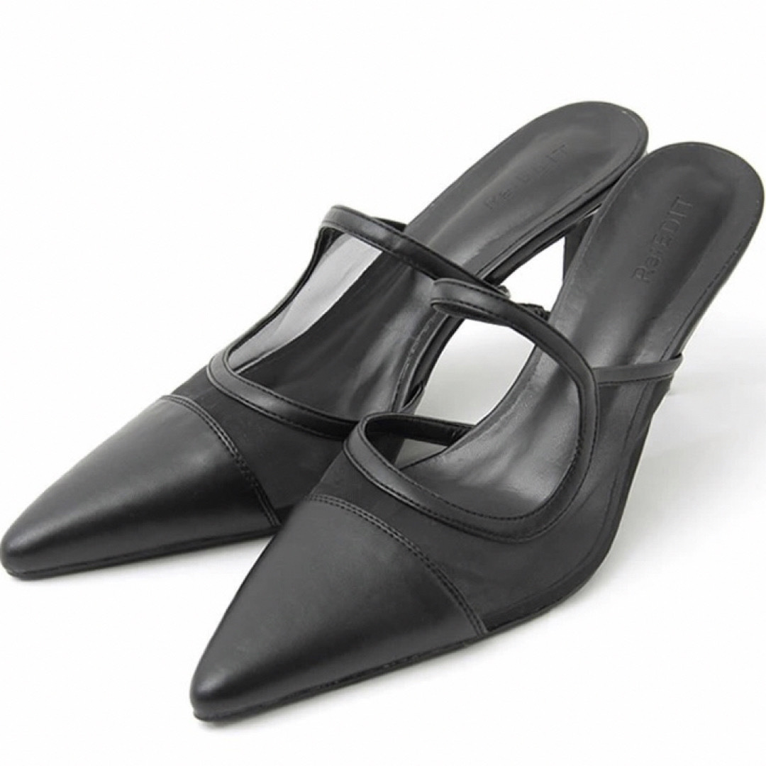 ナローストラップポインテッドトゥメッシュミュールパンプス25cmサンダル3L黒 レディースの靴/シューズ(ハイヒール/パンプス)の商品写真