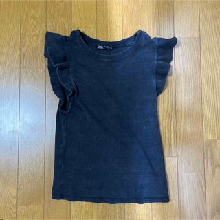 ザラ(ZARA)の美品　ZARA チャコールグレー　フリルトップ(カットソー(半袖/袖なし))