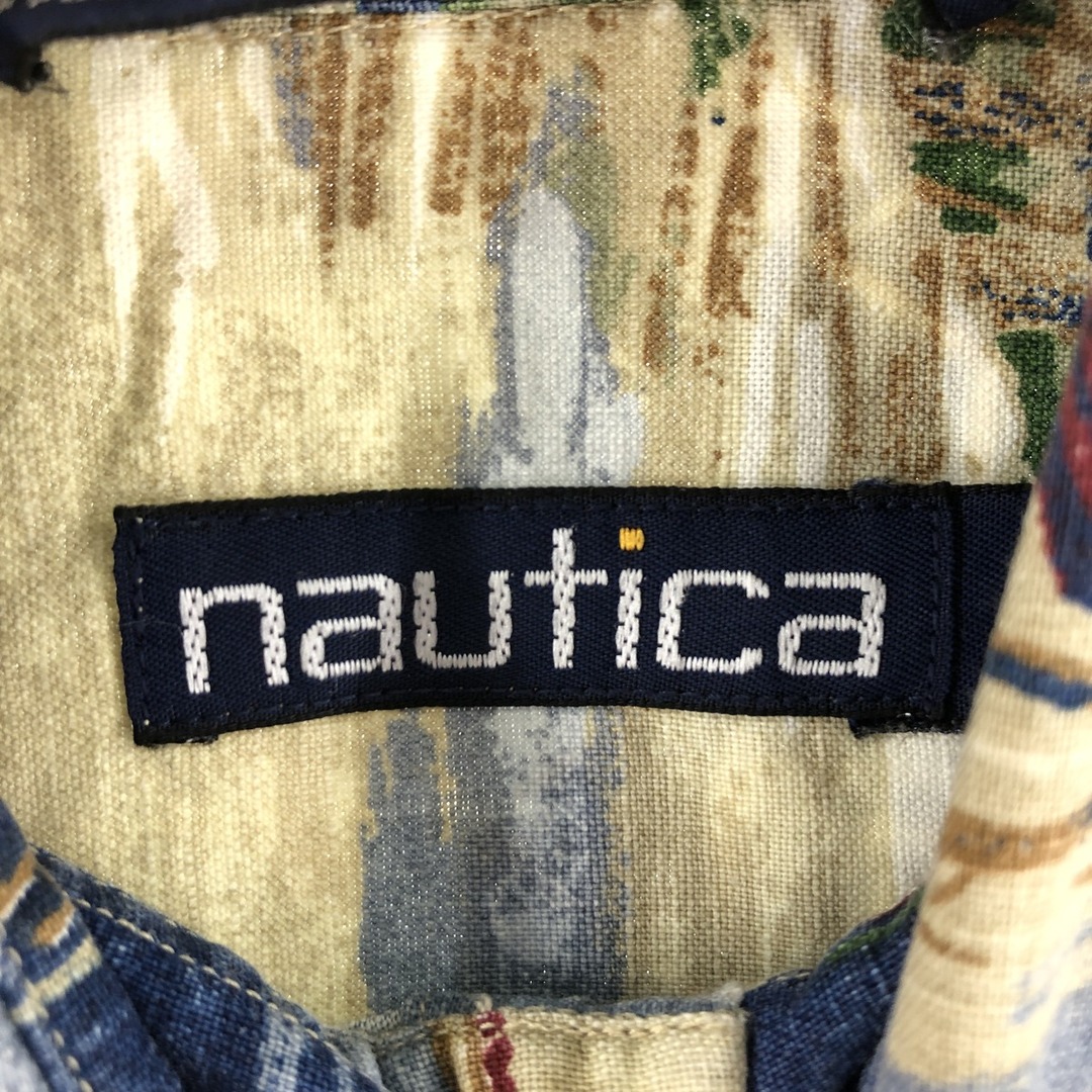 NAUTICA(ノーティカ)の古着 ノーティカ NAUTICA 総柄 リネン ボタンダウン ハワイアンアロハシャツ メンズM /eaa350117 メンズのトップス(シャツ)の商品写真